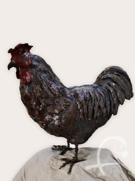 Keramikskulptur Hahn schwarz