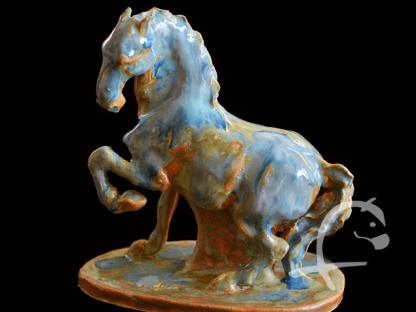BlauesPferd Pferdeskulptur glasiert ca 15 x 20 cm